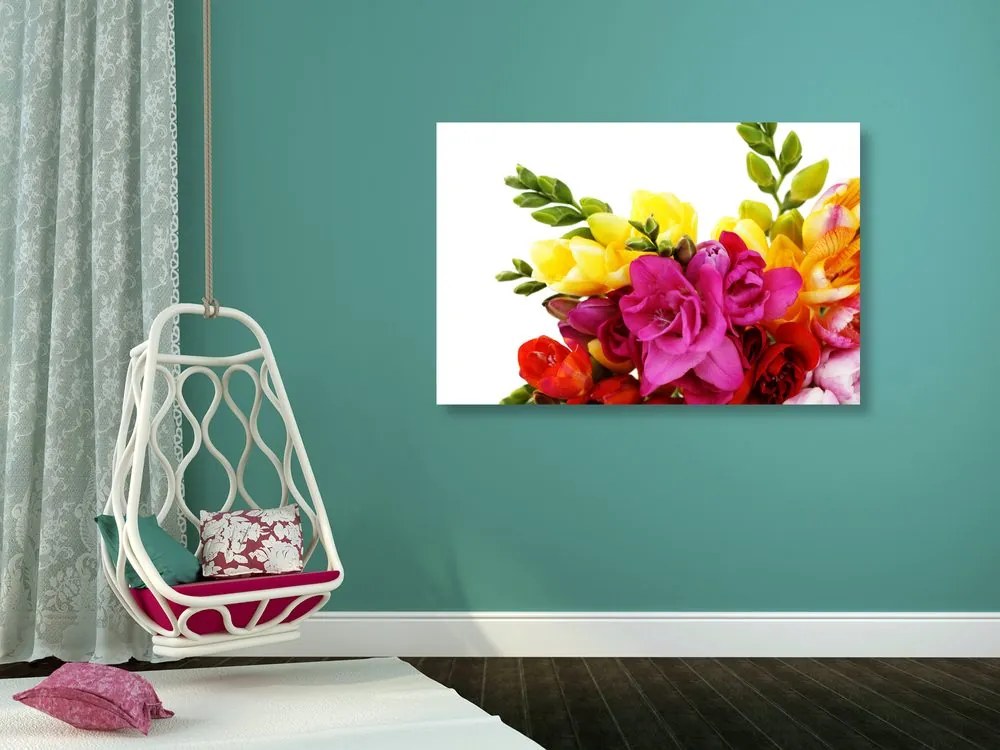 Stampa su tela – Bouquet di fresie colorate