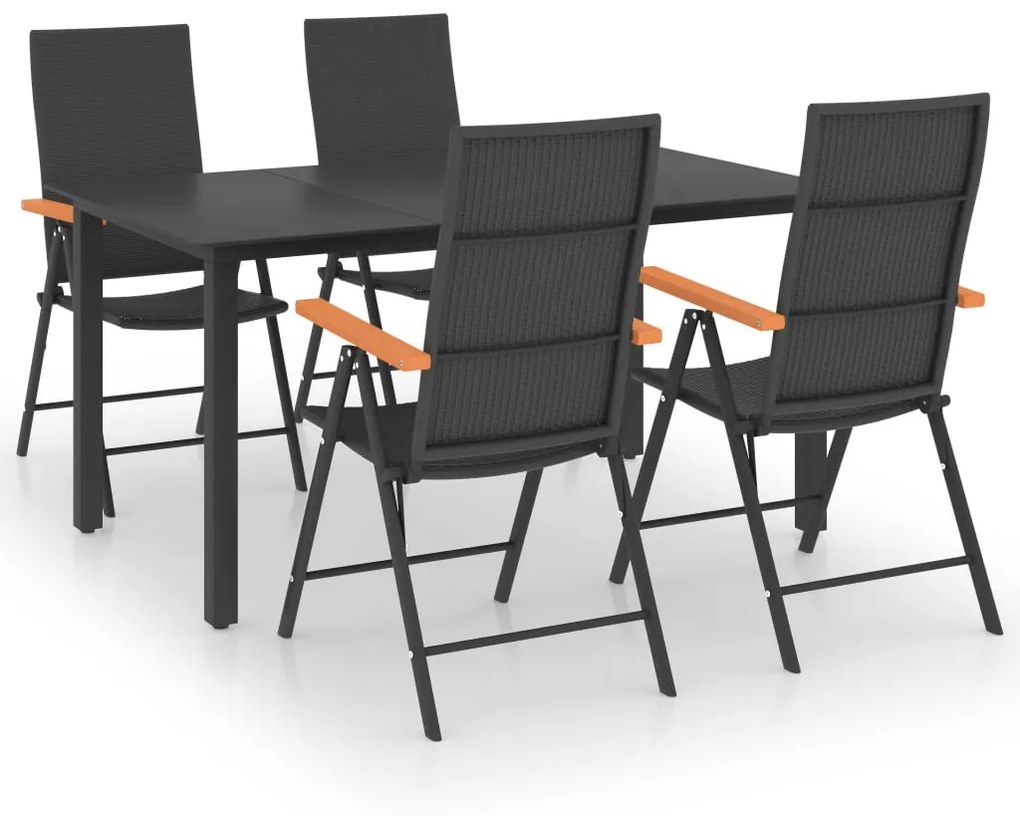 Set da pranzo da giardino 5 pz nero e marrone