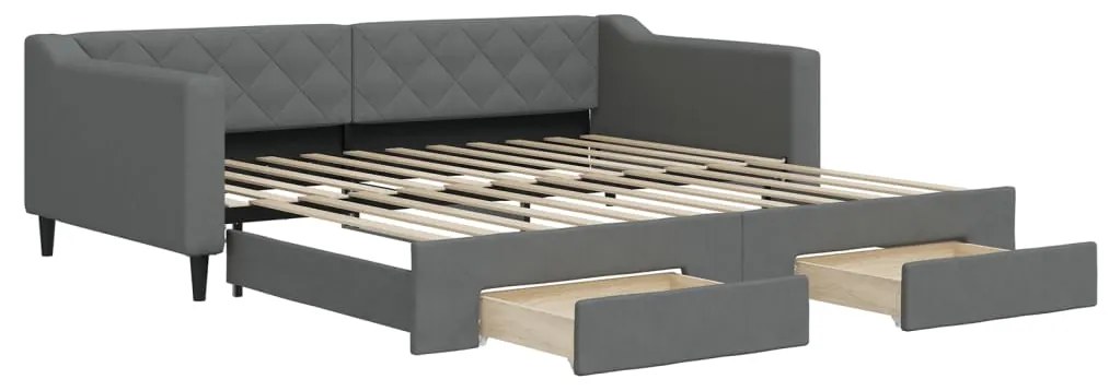 Divano letto estraibile cassetti grigio scuro 100x200cm tessuto
