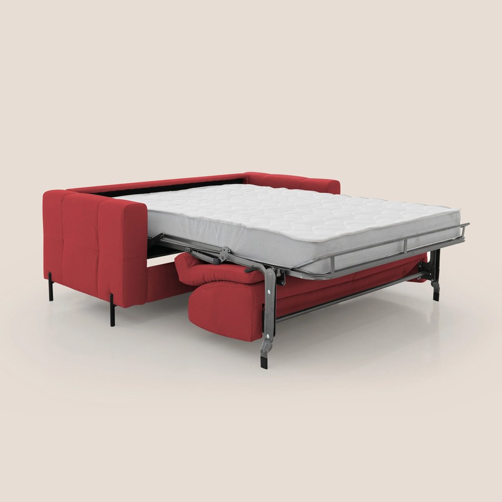 Ortensia divano letto materasso H18 cm con piedi alti in elegante microfibra smacchiabile T11 rosso