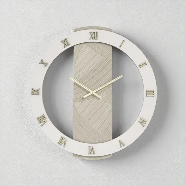 Orologio SCOTT rotondo D80 cm in legno rivestito con parato e dettagli Oro