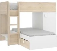 Letto per bambini Dguerci, Cameretta completa con armadio e cassetti, Composizione letto a castello con due lettini singoli, 255x112h150 cm, Bianco e Rovere