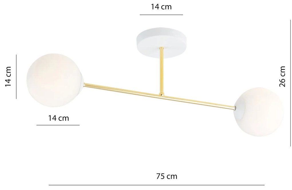 Plafoniera Moderna Magnium 2 Luci In Acciao Oro E Sfere In Vetro Bianco