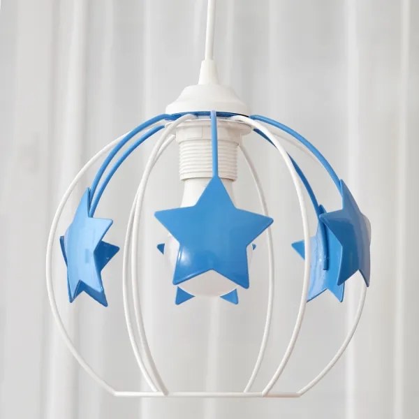 Lampadario a sospensione per bambini STARS 1xE27/15W/230V blu/bianco