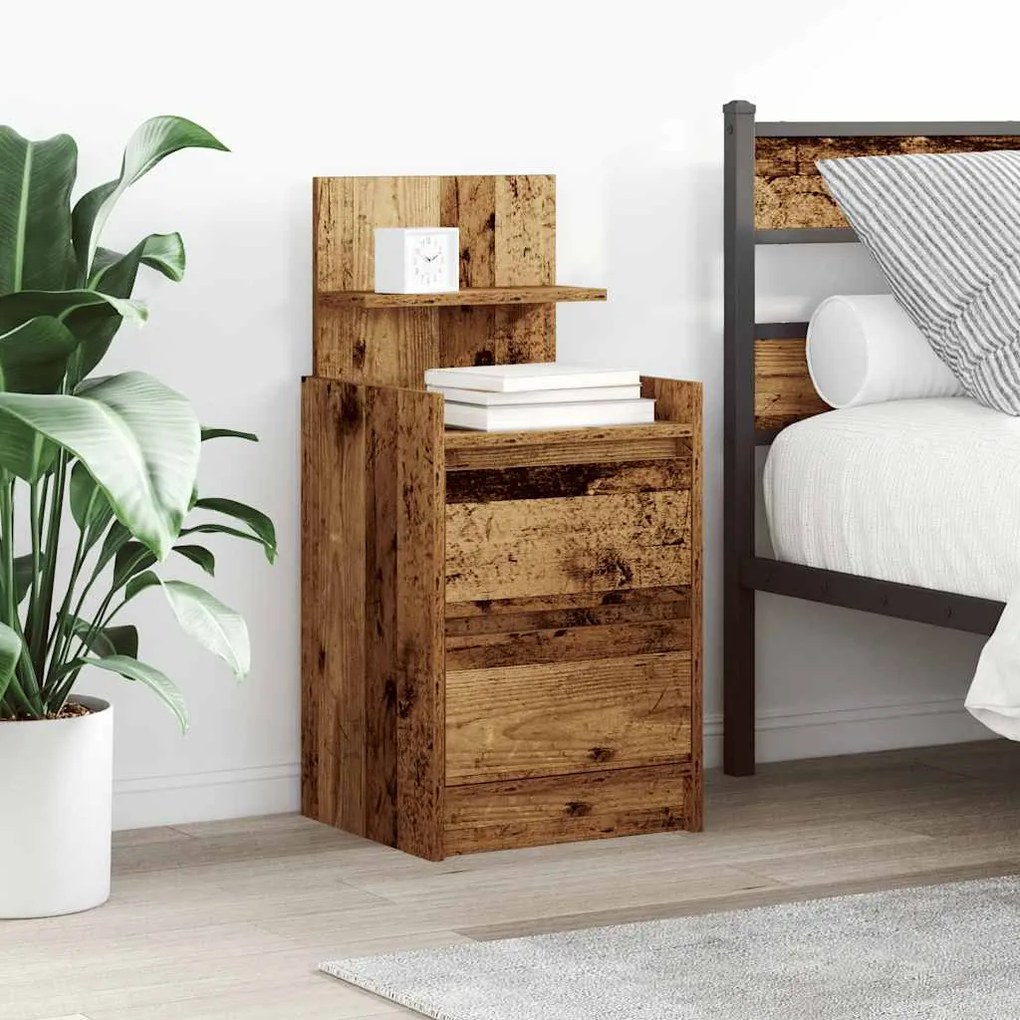 Comodino Con 2 Cassetti Legno Antico 38x34x80 Cm /