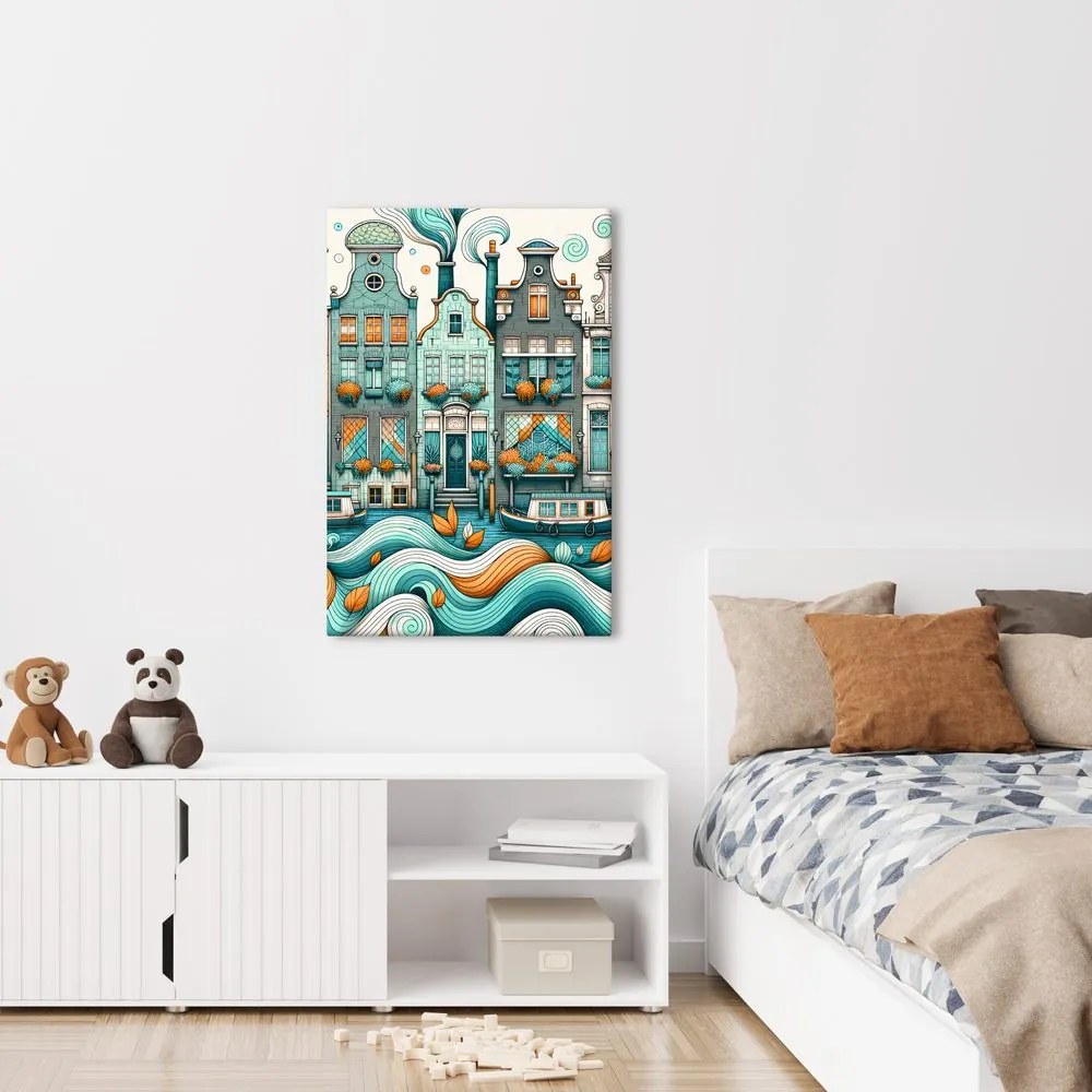 Quadro su tela – Facciate pittoresche sul canale con barche