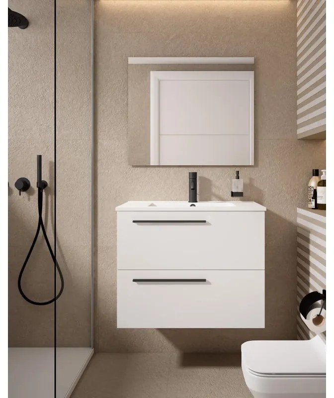 Mobile da bagno sotto lavabo VISOBATH Mia bianco laccato opaco L 70 x H 55 x P 45 cm 2 cassetti, lavabo posizionabile centralmente non incluso