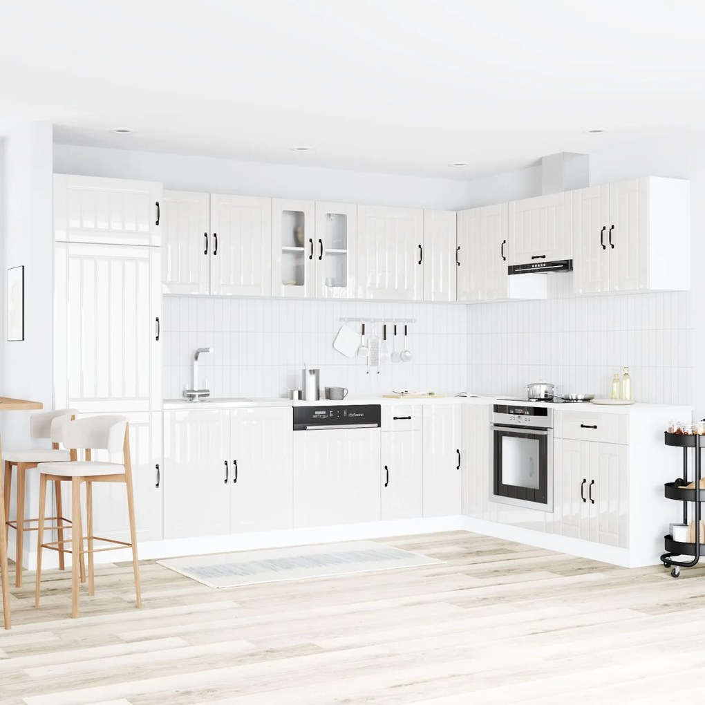 Armadio da cucina ""lucca"" con doppi lavelli in legno ingegnerizzato lucido bianco