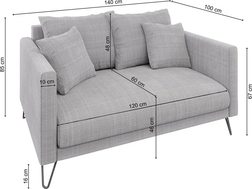 Divano grigio chiaro con rivestimento in ciniglia 140 cm Freya – Ropez