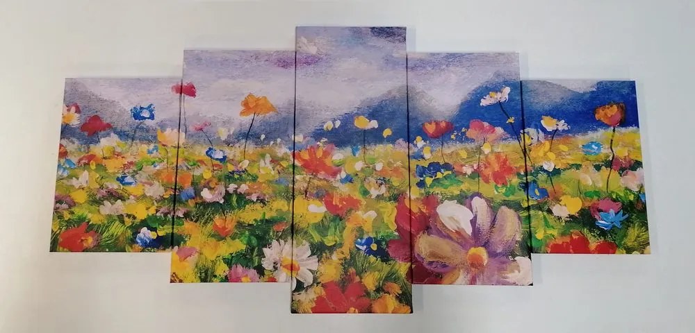 Quadri 5 pezzi – Pittura a olio di fiori selvatici