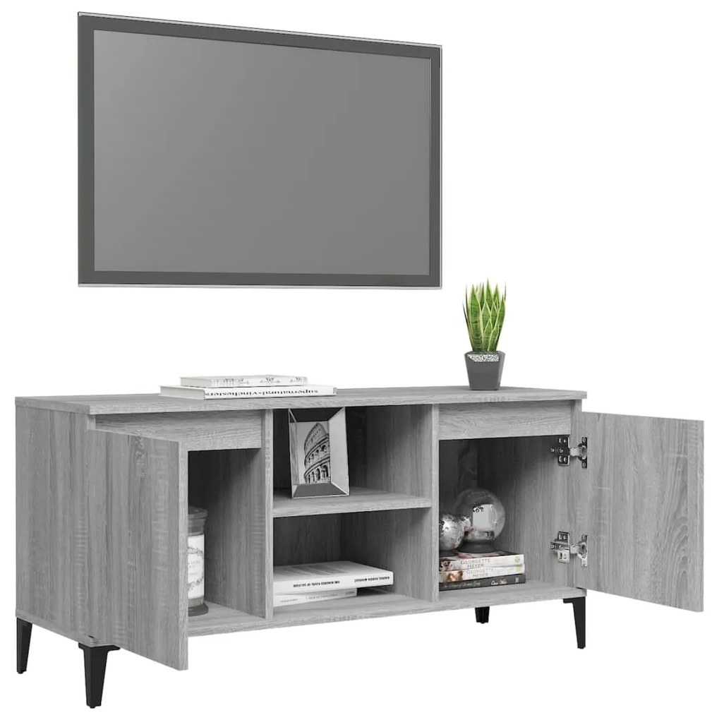 Mobile tv con gambe in metallo grigio sonoma 103,5x35x50 cm