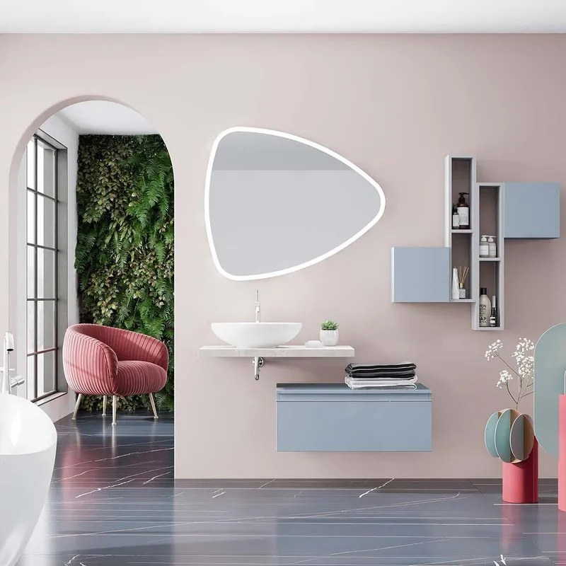 Mobile bagno con lavabo L 100 x H 32 x P 46 cm lavabo-rovere ice; cassetto-blu pastello opaco 1 cassetto per vasca a sinistra Ofset