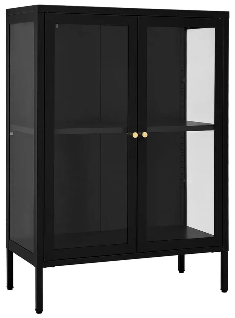 Credenza nera 75x35x105 cm in acciaio e vetro