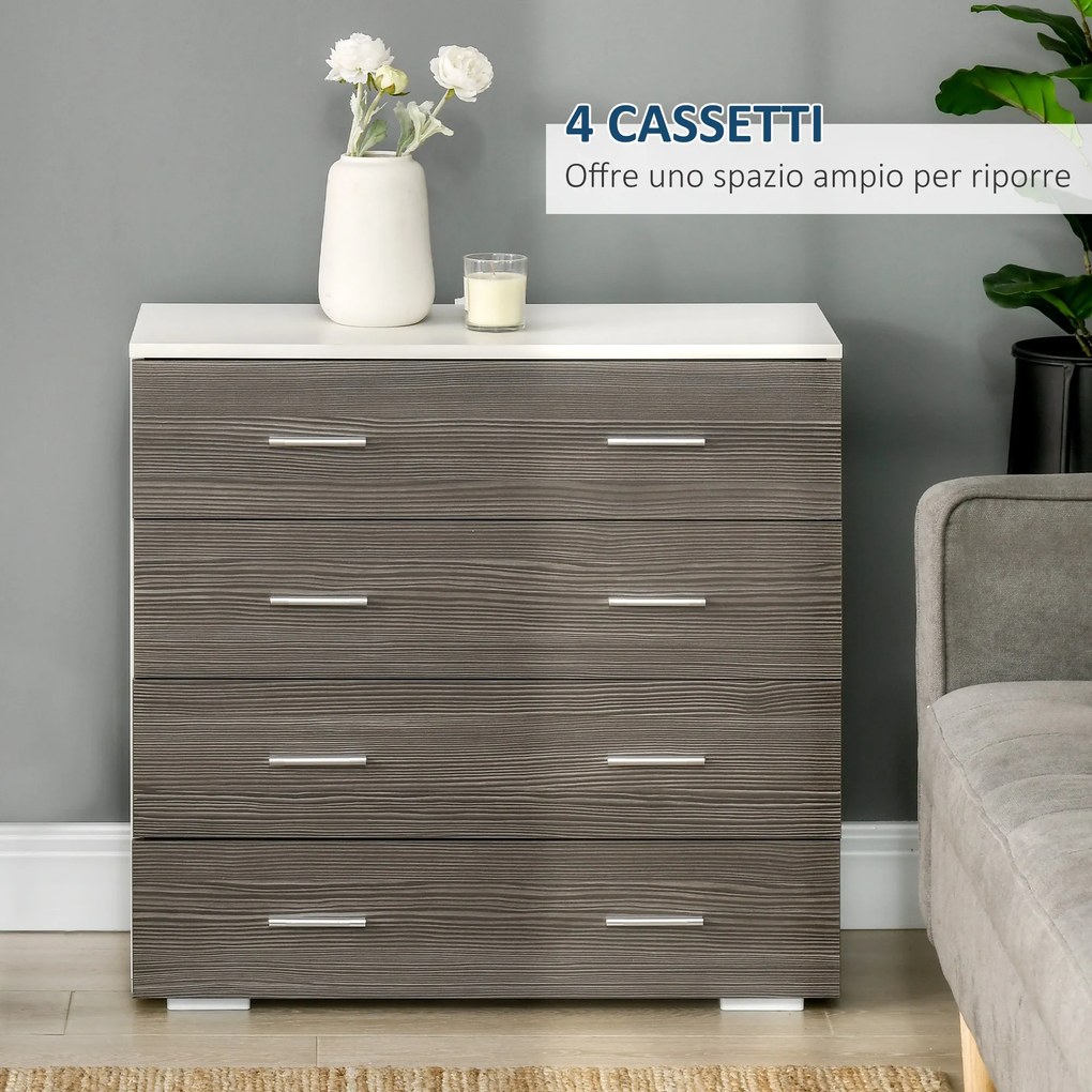 Cassettiera 4 Cassetti con Maniglie in Alluminio e Struttura in Legno 76x35x72 cm Bianco Grigio...