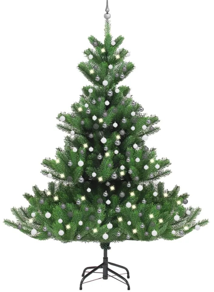 Albero Natale Artificiale Nordmann con LED e Palline Verde, Albero Natale Artificiale Nordmann con LED Palline Verde 240 cm