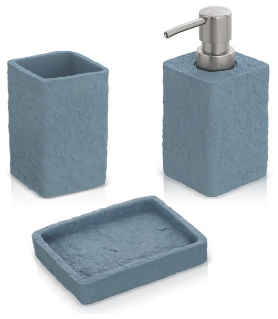 Accessori D'Appoggio "Sabbia" Set 4 Pezzi Effetto Pietra Finitura Blu Pastello