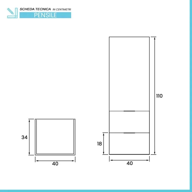 Colonna bagno sospesa 110 cm tortora opaco con anta e cassetti Matisse