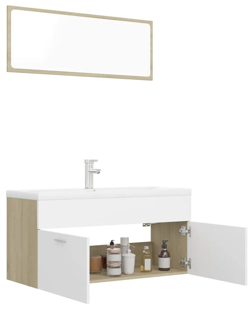 Set mobili da bagno bianco e rovere sonoma in legno multistrato