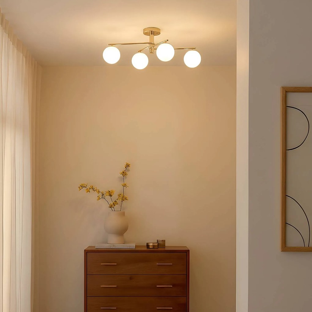 Plafoniera soffitto Bumerang Lucea, dimmerabile, Ottone / Oro, Soggiorno / Sala da pranzo, Vetro, Moderno, Plafoniera