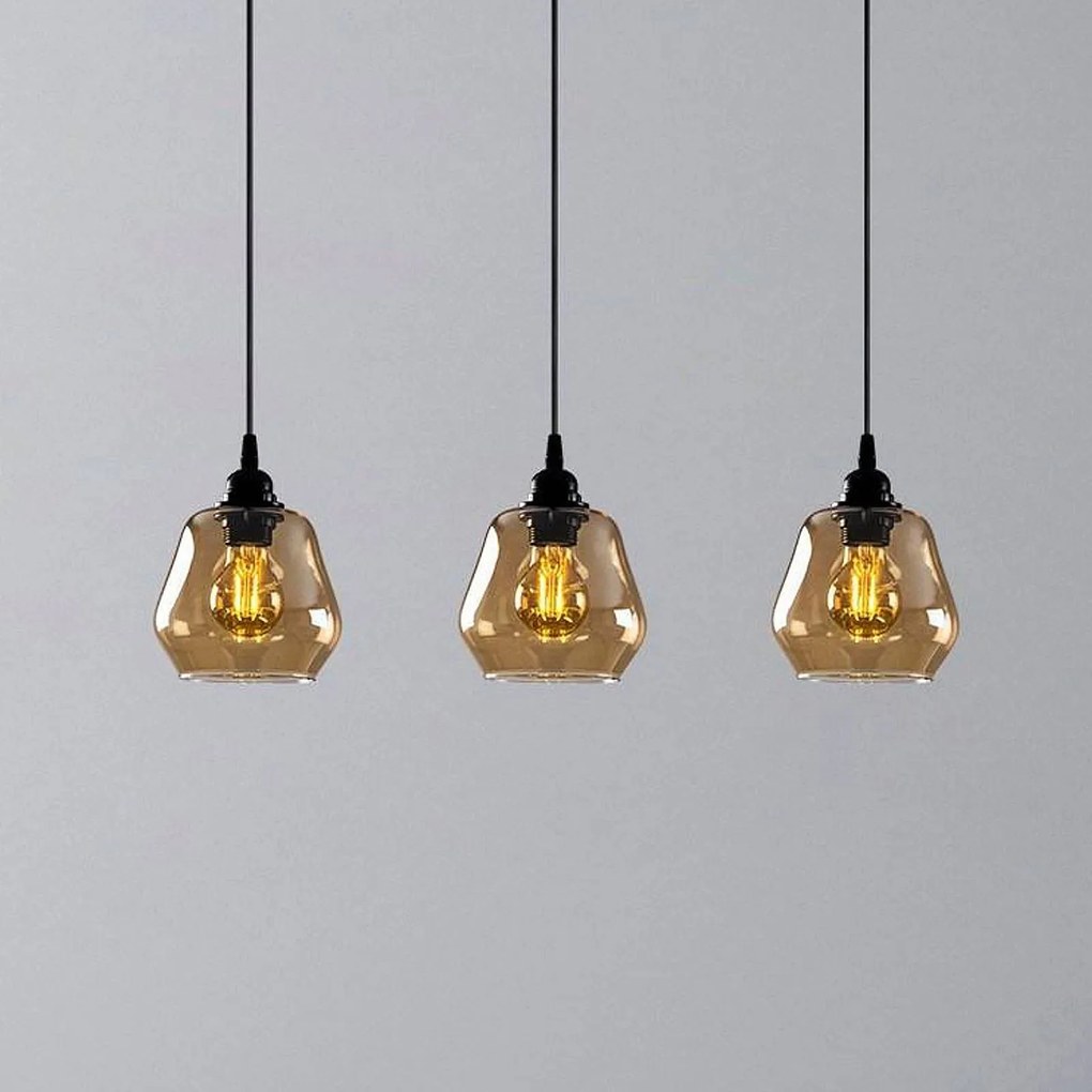Opviq Lampada a sospensione Gold 032, oro-trasparente, vetro a 3 luci lunga