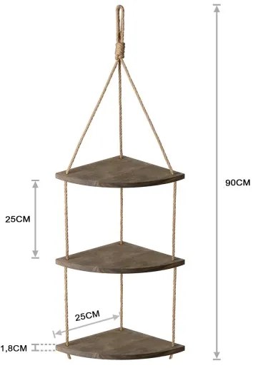 Mensola angolare pendente 90x25 cm marrone