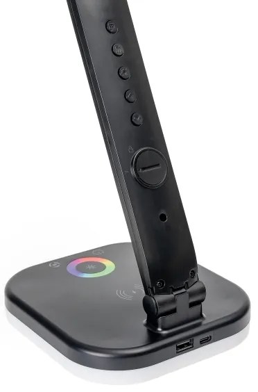 LED RGBW Lampada dimmerabile con ricarica wireless, display Porta USB 6W/5V 3000-6500K nero
