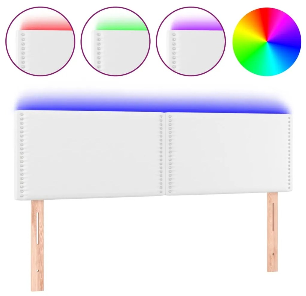 Testiera bianca a led 144x5x78/88 cm in similpelle
