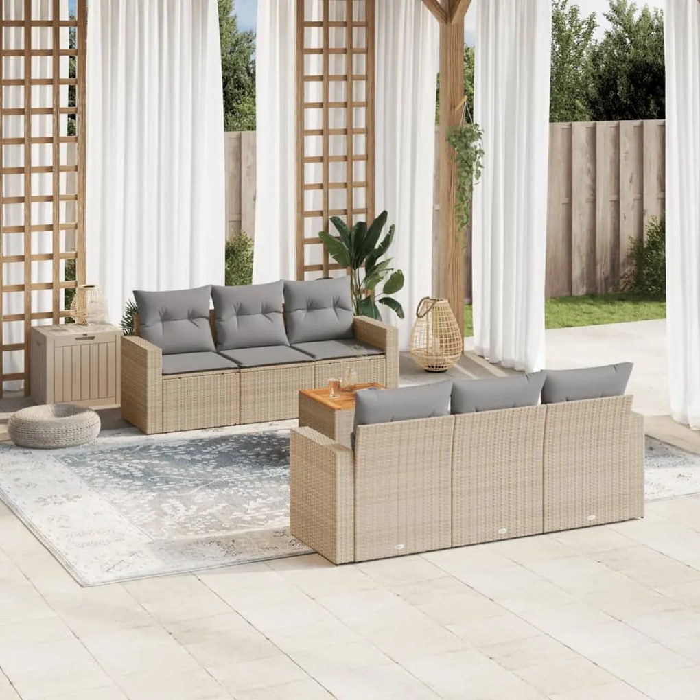 Set divani da giardino 7 pz con cuscini beige in polyrattan