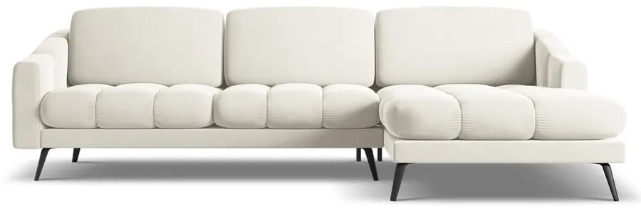 Divano angolare color crema (con penisola a destra) con rivestimento in velluto Nalu – Makamii