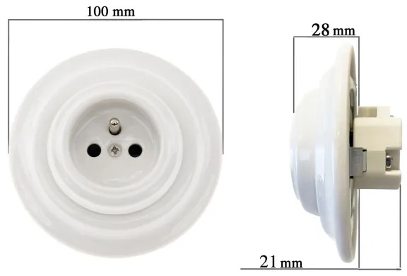 Bohemia-Design - Presa da parete in porcellana in stile retrò con cornice SCHUKO 250V/16A, bianca