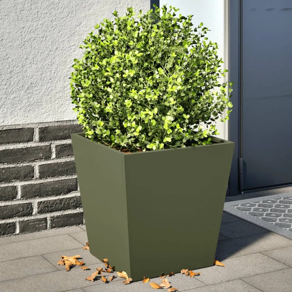 Fioriere Da Giardino 2 Pz Verde Oliva 40x40x40 Cm İn Acciaio /