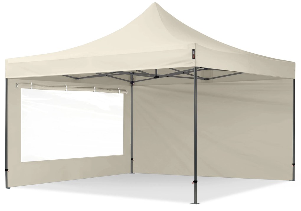 TOOLPORT 4x4 m gazebo pieghevole con laterali (finestre panoramiche), PREMIUM acciaio, crema - (600094)