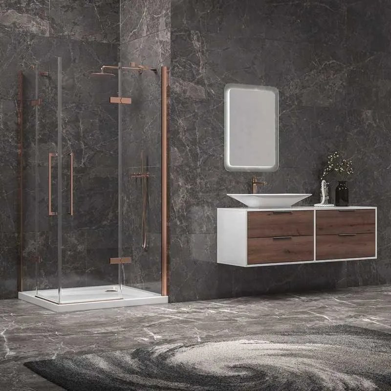 Kamalu - Box doccia 80x80 colore oro rosa battente | KT1000GR