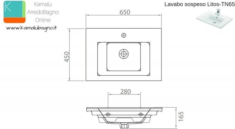 Mobile bagno 65cm con lavabo e struttura metallica nera IKOS-65 - KAMALU