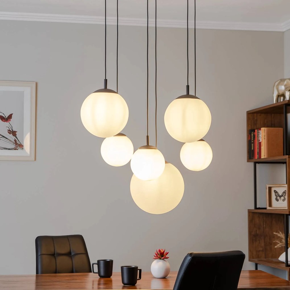 TK Lighting Lampada a sospensione Esme, vetro opalino, 6 luci, rettangolare