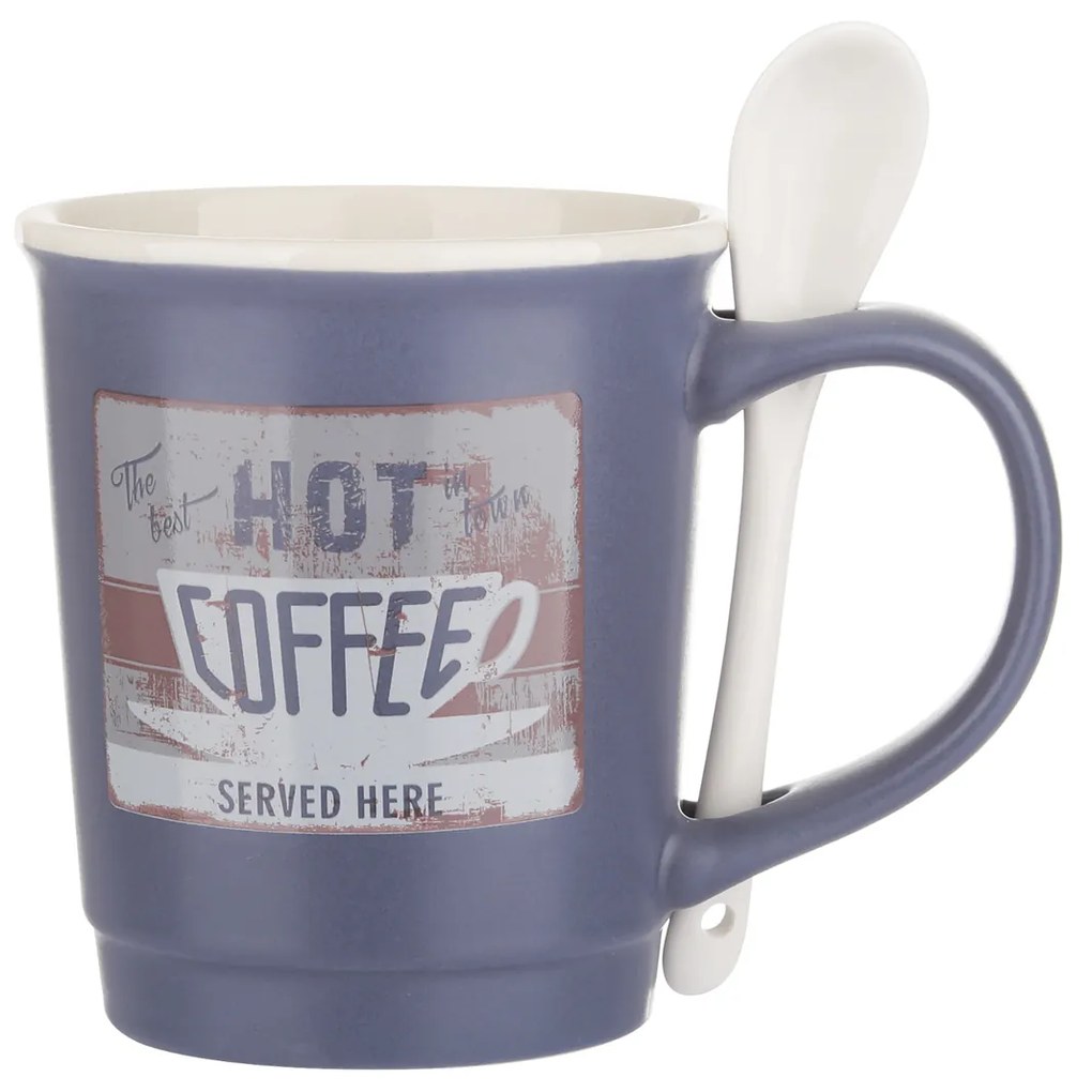 Mug caffè blu 400 ml con cucchiaino