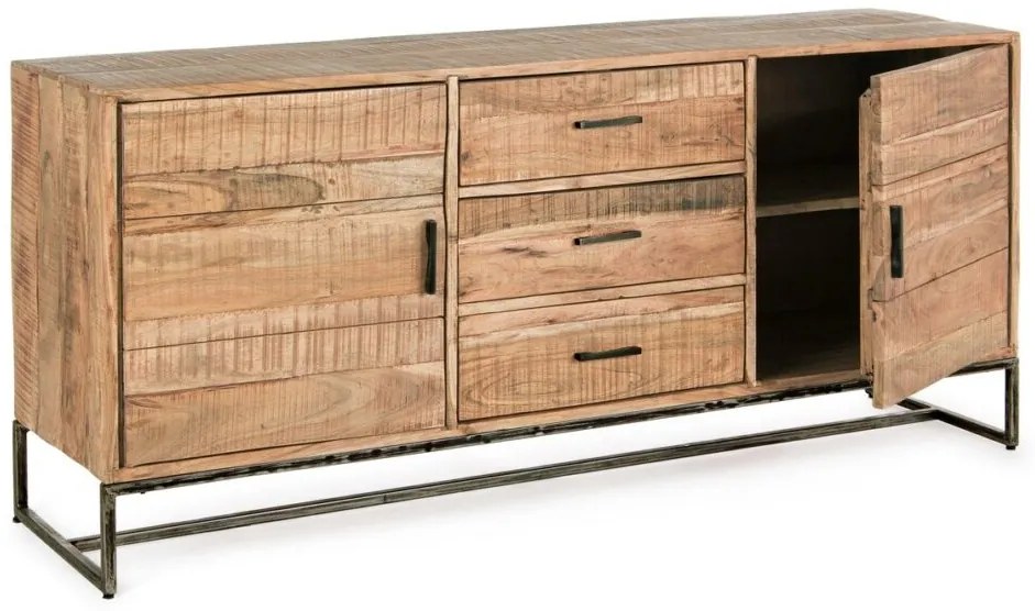 Credenza ELMER in legno di acacia e base acciaio antracite, 175x45x77 cm