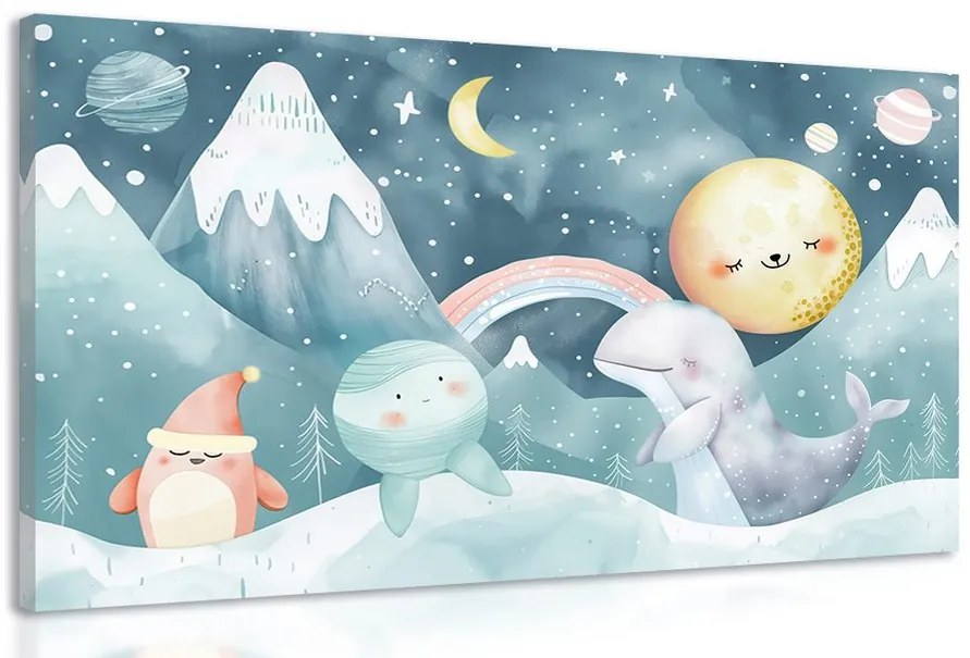 Stampa su tela – Per bambini: animali nel paesaggio innevato
