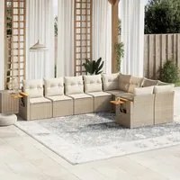 Set Divano da Giardino 9 pz con Cuscini Beige in Polyrattan 3227143