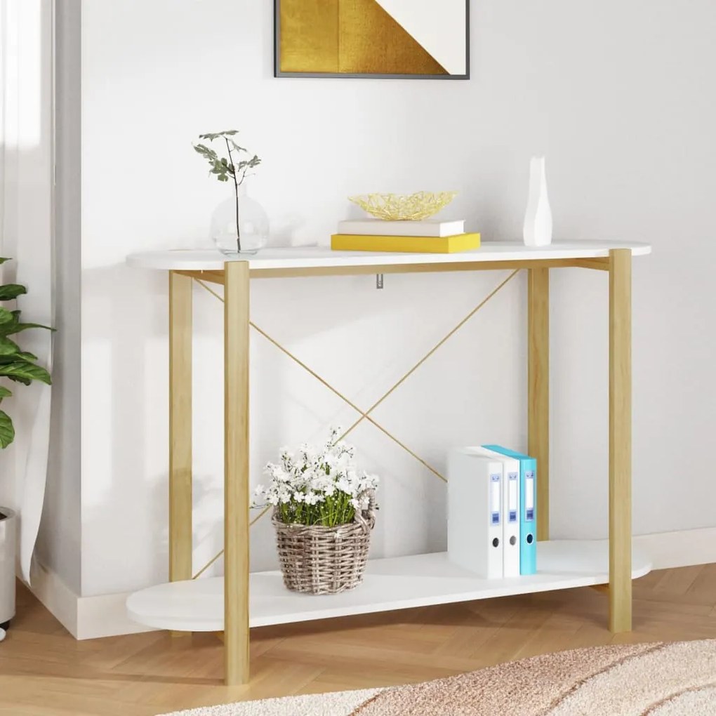 Tavolino Consolle Bianco 110x38x75 Cm İn Legno Multistrato /