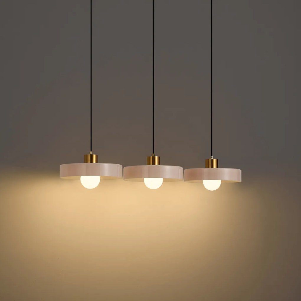 Sistema a binario moderno nero con 3 lampade a sospensione in ottone e verde 1-fase - Iconic Jina