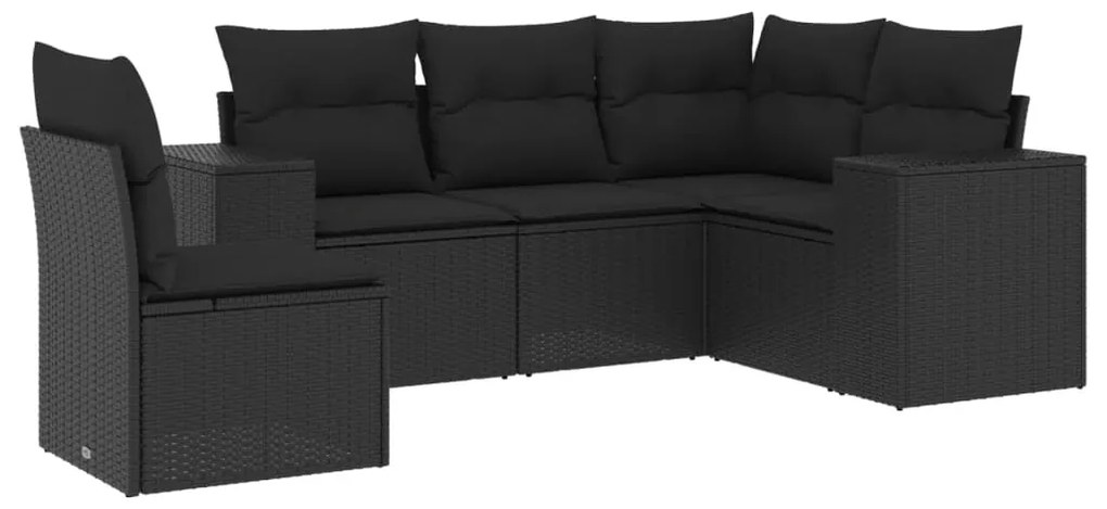 Set divani da giardino 5 pz con cuscini in polyrattan nero