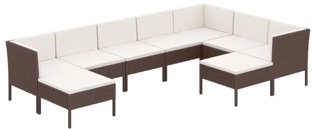 Set divani da giardino 9 pz con cuscini in polyrattan marrone