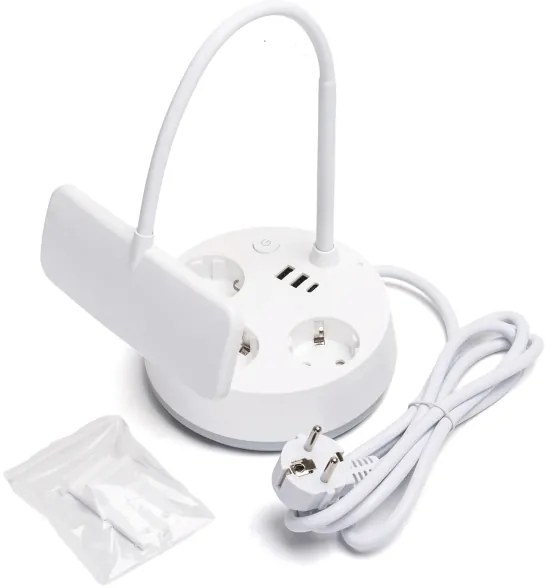 Aigostar - Lampada da tavolo dimmerabile a LED con prese elettriche integrate e porta USB LED/4,6W/230V bianca