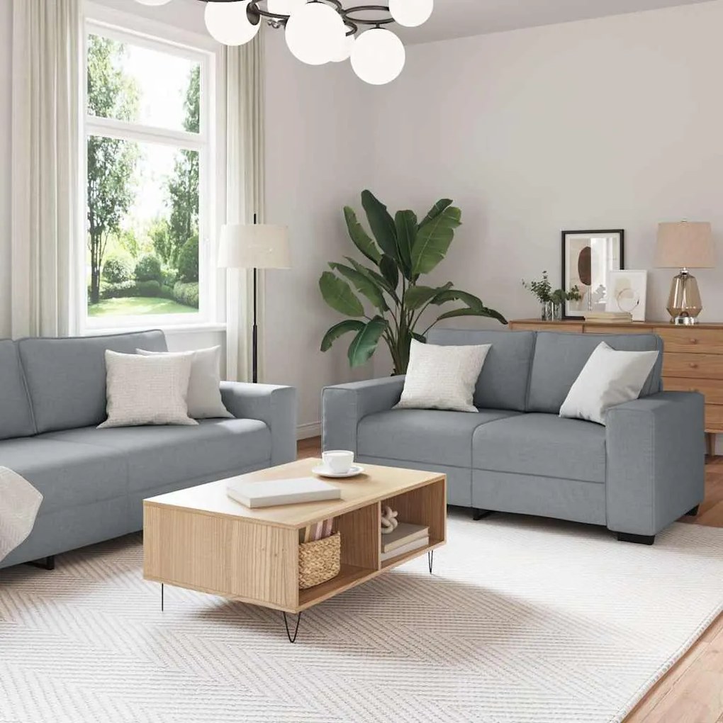 Set Di Divani 2 Pz Con Cuscini Grigio Chiaro İn Tessuto /