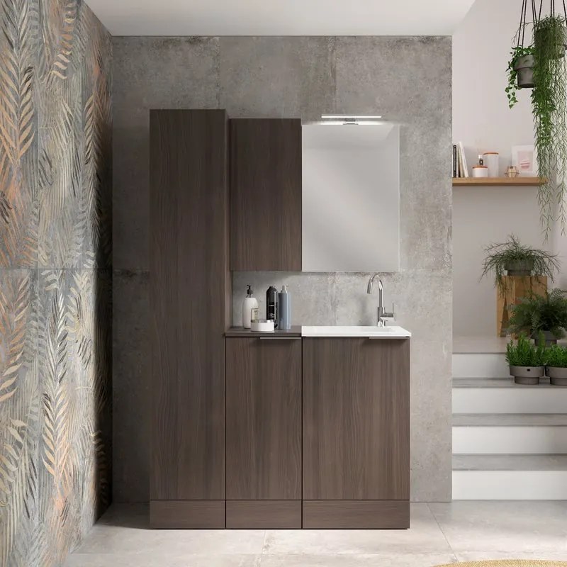 Pensile bagno Jnka legno noce in truciolare SENSEA, 1 anta apertura da sinistra P 20 x L 35 x H 75 cm