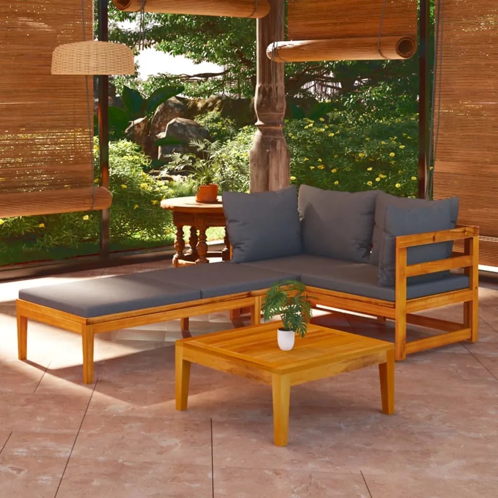Set divani giardino 3 pz con cuscini grigio scuro legno acacia