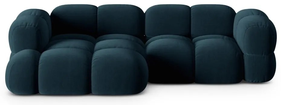 Divano angolare blu scuro (con penisola a sinistra/con chaise lounge) con rivestimento in velluto Loretto – Cosmopolitan Design