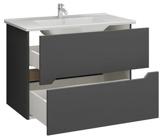 Kamalu - Composizione bagno sospesa 85 cm colore nero grafite matt | LAC-ARES-85