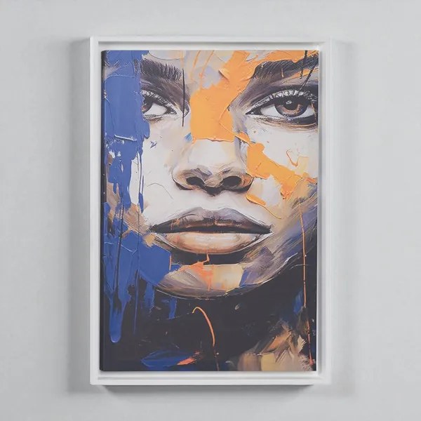 Quadro su tela con cornice moderno 67x97 cm con ritratto di donna colorato